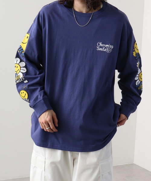 FUNALIVE（ファンアライブ）の「SMILEY FACE 別注　ワイドロングTシャツ（Tシャツ/カットソー・メンズ・ブラック系その他3/ホワイト系その他3/ブラック系その他2/ホワイト/ライトブラック/ブラック/インディゴブルー/ホワイト系その他2/パープル/グリーン/アッシュ/グレイッシュベージュ/ブラック系その他4/ブラック系その他5/ホワイト系その他5/ピンク系その他/ホワイト系その他4/グリーン系その他/ブルー系その他/スミクロ・M/L/LL/3L/4L）」の17枚目の写真