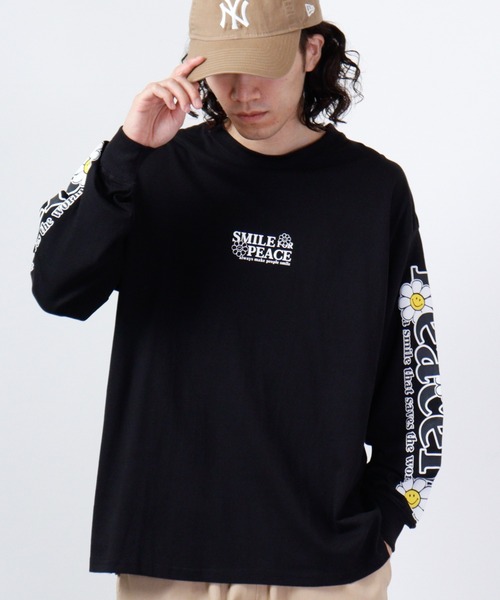 FUNALIVE（ファンアライブ）の「SMILEY FACE 別注　ワイドロングTシャツ（Tシャツ/カットソー・メンズ・ブラック系その他3/ホワイト系その他3/ブラック系その他2/ホワイト/ライトブラック/ブラック/インディゴブルー/ホワイト系その他2/パープル/グリーン/アッシュ/グレイッシュベージュ/ブラック系その他4/ブラック系その他5/ホワイト系その他5/ピンク系その他/ホワイト系その他4/グリーン系その他/ブルー系その他/スミクロ・M/L/LL/3L/4L）」の11枚目の写真