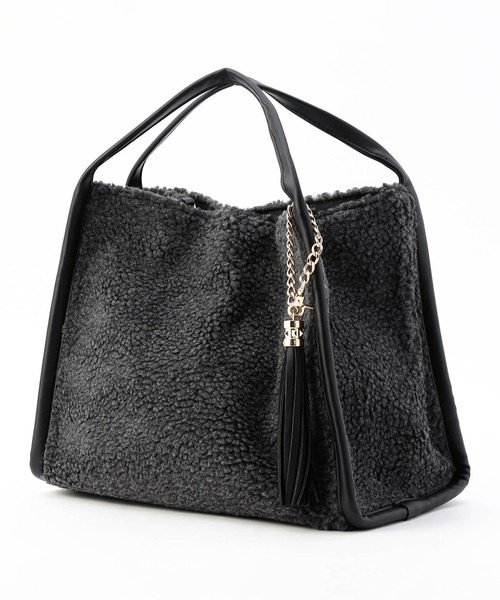 NICOLE white（ニコルホワイト）の「ボアトートＧＡＧ（トートバッグ・レディース・ベージュ/チャコールグレー/レオパード・FREE）」の2枚目の写真