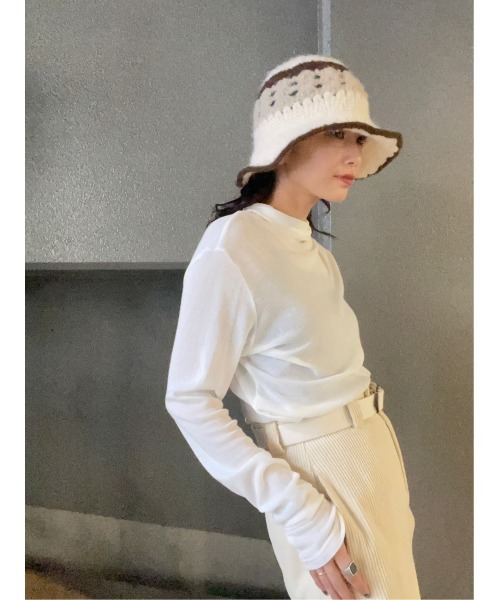 BLACK BY MOUSSY（ブラックバイマウジー）の「hand knitting hat(ハンドニッティングハット)（ハット・レディース・ブラウン/オフホワイト・FREE）」の5枚目の写真