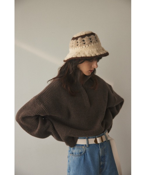 BLACK BY MOUSSY（ブラックバイマウジー）の「hand knitting hat(ハンドニッティングハット)（ハット・レディース・ブラウン/オフホワイト・FREE）」の8枚目の写真