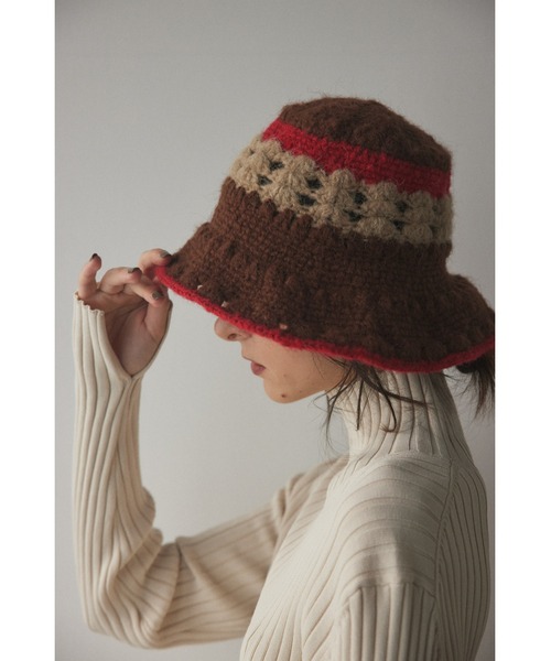 BLACK BY MOUSSY（ブラックバイマウジー）の「hand knitting hat(ハンドニッティングハット)（ハット・レディース・ブラウン/オフホワイト・FREE）」の12枚目の写真