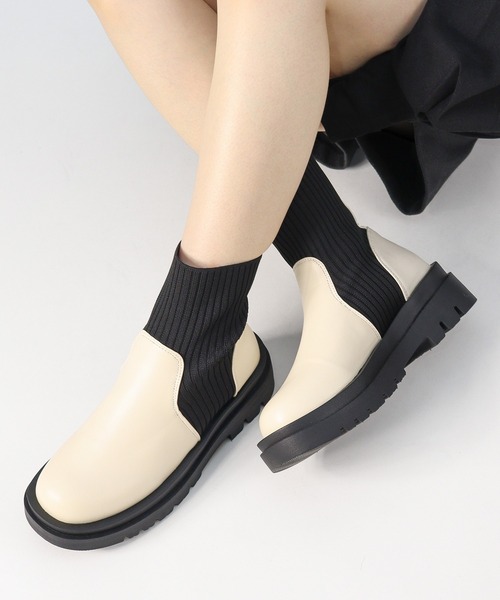 LibertyDoll（リバティードール）の「Liberty doll / リブニット コンビデザインブーツ(9122)（ブーツ・レディース・ブラック/アイボリー/ホワイト系その他/シルバー×ブラック・LL/S/M/L/3L）」の13枚目の写真