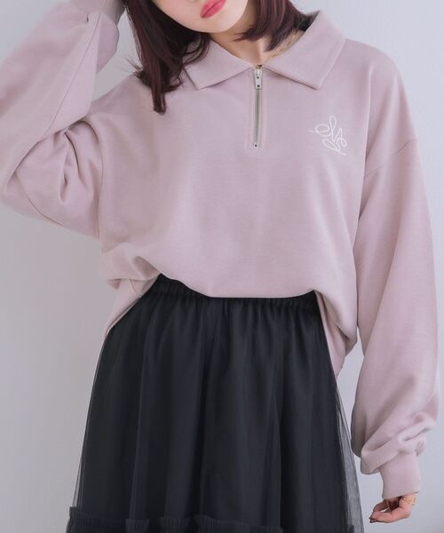 ems excite（エムズエキサイト）の「ハーフZIP胸刺繍BIGトレーナー（スウェット・レディース・ピンク/チャコールグレー/ナチュラル・FREE）」の3枚目の写真