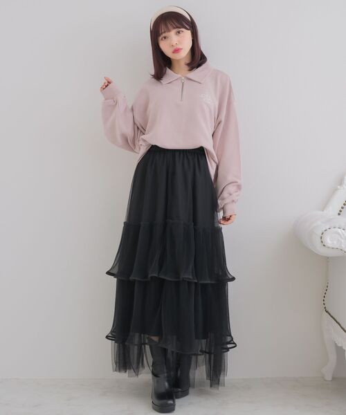 ems excite（エムズエキサイト）の「ハーフZIP胸刺繍BIGトレーナー（スウェット・レディース・ピンク/チャコールグレー/ナチュラル・FREE）」の16枚目の写真