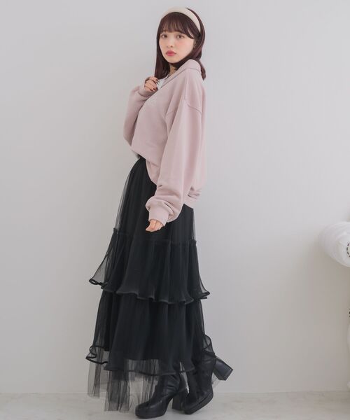 ems excite（エムズエキサイト）の「ハーフZIP胸刺繍BIGトレーナー（スウェット・レディース・ピンク/チャコールグレー/ナチュラル・FREE）」の15枚目の写真