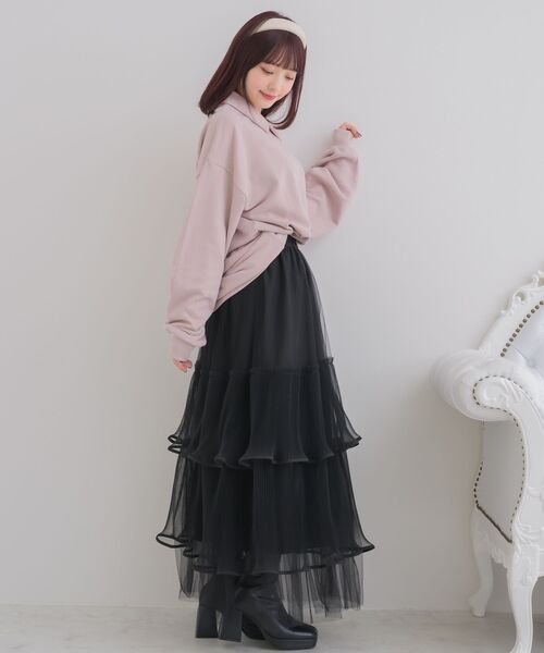 ems excite（エムズエキサイト）の「ハーフZIP胸刺繍BIGトレーナー（スウェット・レディース・ピンク/チャコールグレー/ナチュラル・FREE）」の14枚目の写真