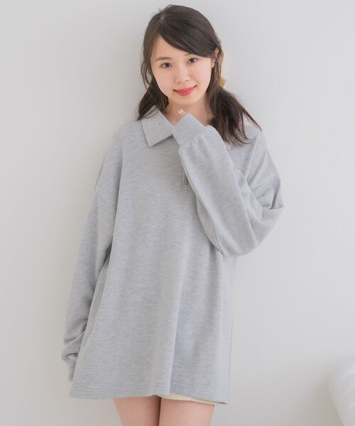 ems excite（エムズエキサイト）の「ハーフZIP胸刺繍BIGトレーナー（スウェット・レディース・ピンク/チャコールグレー/ナチュラル・FREE）」の12枚目の写真