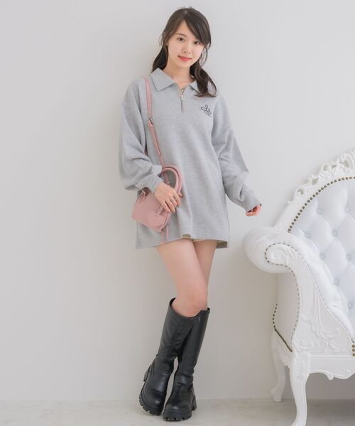 ems excite（エムズエキサイト）の「ハーフZIP胸刺繍BIGトレーナー（スウェット・レディース・ピンク/チャコールグレー/ナチュラル・FREE）」の8枚目の写真