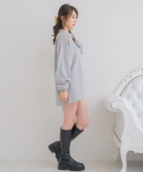 ems excite（エムズエキサイト）の「ハーフZIP胸刺繍BIGトレーナー（スウェット・レディース・ピンク/チャコールグレー/ナチュラル・FREE）」の7枚目の写真