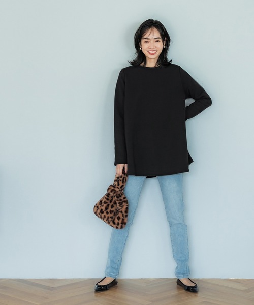 coca（coca）（コカ）の「裏起毛Aラインチュニック（チュニック・レディース・ブラック/ダークベージュ・M/L）」の6枚目の写真