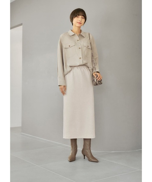 STYLE DELI(スタイルデリ)の「【Made in JAPAN】84cmコーデュロイペンシルスカート(スカート・レディース・ブラック/ホワイト系その他/ライトブラウン・M/S)」の4枚目の写真