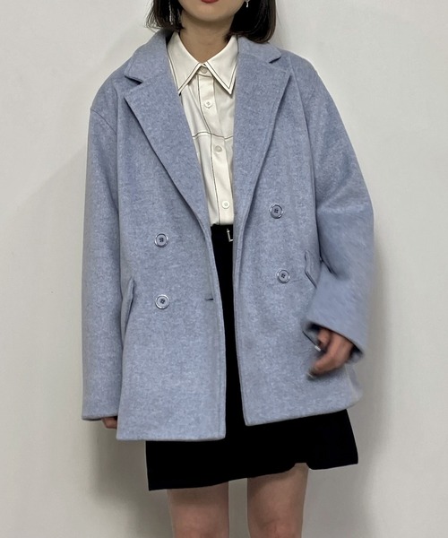 NICOLE CLUB（ニコル　クラブ）の「ウールライクダブルコート／ダブルブレストショート丈（その他アウター・レディース・サックスブルー/オフホワイト/チャコールグレー・MEDIUM）」の21枚目の写真