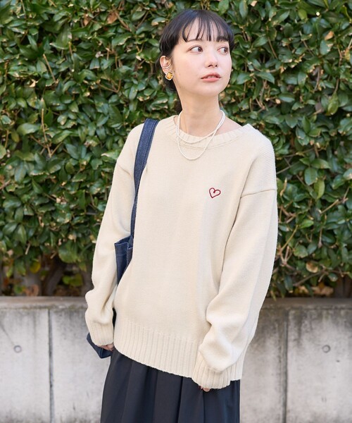 FREAK'S STORE（フリークスストア）の「ワンポイント ハート ベーシックニットプルオーバー（ニット/セーター・レディース・レッド/ブラック/オフホワイト/オリーブ・ﾌﾘ-）」の19枚目の写真