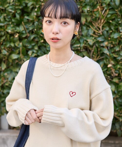 FREAK'S STORE（フリークスストア）の「ワンポイント ハート ベーシックニットプルオーバー（ニット/セーター・レディース・レッド/ブラック/オフホワイト/オリーブ・ﾌﾘ-）」の21枚目の写真