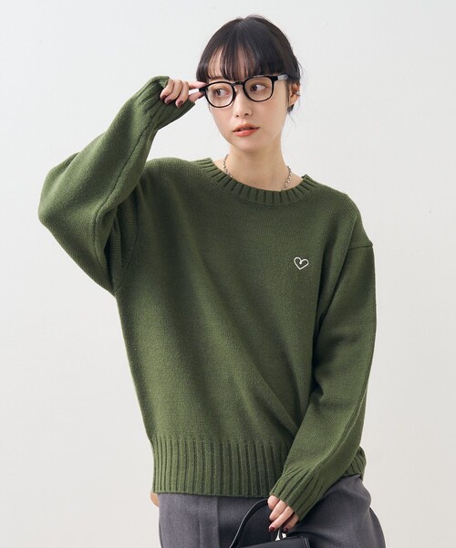 FREAK'S STORE（フリークスストア）の「ワンポイント ハート ベーシックニットプルオーバー（ニット/セーター・レディース・レッド/ブラック/オフホワイト/オリーブ・ﾌﾘ-）」の8枚目の写真