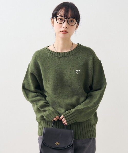 FREAK'S STORE（フリークスストア）の「ワンポイント ハート ベーシックニットプルオーバー（ニット/セーター・レディース・レッド/ブラック/オフホワイト/オリーブ・ﾌﾘ-）」の9枚目の写真