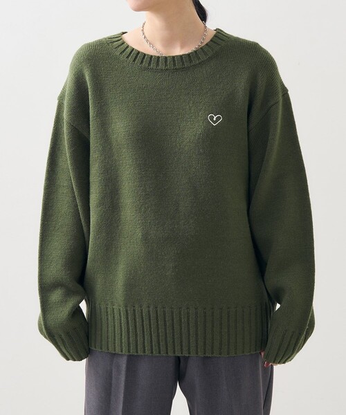 FREAK'S STORE（フリークスストア）の「ワンポイント ハート ベーシックニットプルオーバー（ニット/セーター・レディース・レッド/ブラック/オフホワイト/オリーブ・ﾌﾘ-）」の10枚目の写真