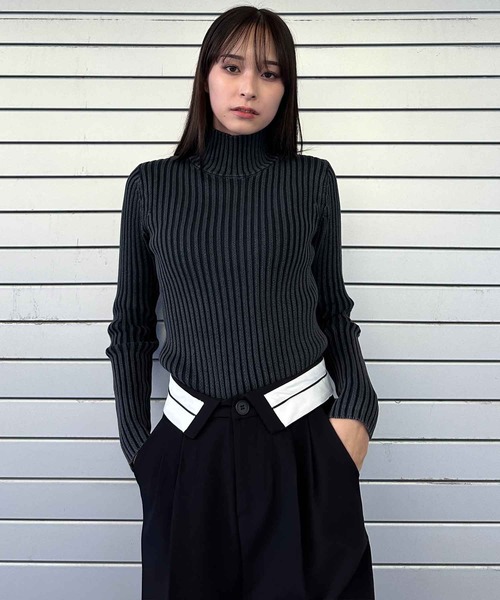 ENVYM（アンビー）の「ブリーチ加工リブニット（ニット/セーター・レディース・ブラウン/ブラック・FREE）」の2枚目の写真