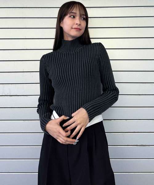 ENVYM（アンビー）の「ブリーチ加工リブニット（ニット/セーター・レディース・ブラウン/ブラック・FREE）」の5枚目の写真