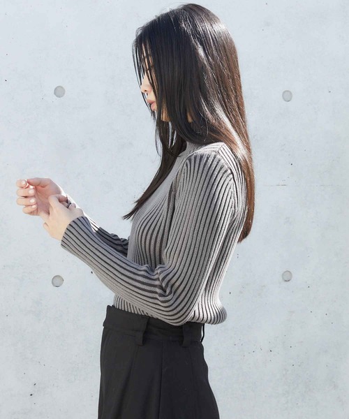 ENVYM（アンビー）の「ブリーチ加工リブニット（ニット/セーター・レディース・ブラウン/ブラック・FREE）」の4枚目の写真