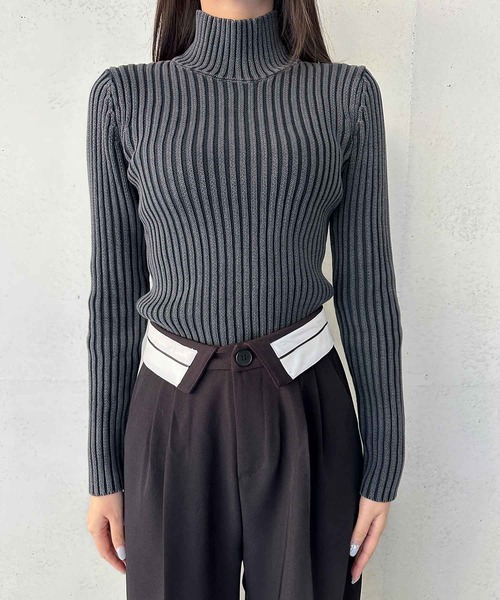 ENVYM（アンビー）の「ブリーチ加工リブニット（ニット/セーター・レディース・ブラウン/ブラック・FREE）」の3枚目の写真