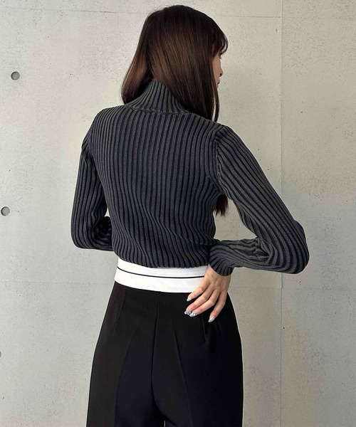 ENVYM（アンビー）の「ブリーチ加工リブニット（ニット/セーター・レディース・ブラウン/ブラック・FREE）」の6枚目の写真