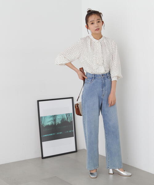 N.(N. Natural Beauty Basic)(エヌエヌナチュラルビューティーベーシック)の「◆フリルタイロングスリーブブラウス(シャツ/ブラウス・レディース・ネイビー/オフホワイト/ブルー/ドット/イエロー・MEDIUM)」の13枚目の写真