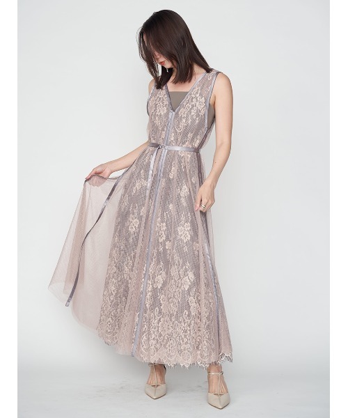 FRAY I.D（フレイアイディー）の「メッシュレースレイヤードドレス（ドレス・レディース・パープル/ブラック/ピンクベージュ・0/1）」の7枚目の写真