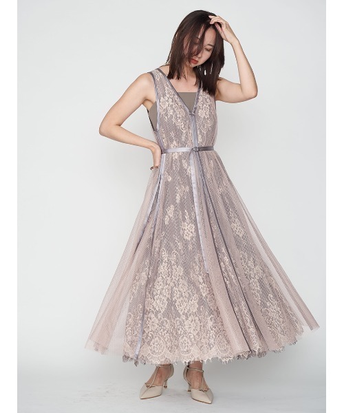 FRAY I.D（フレイアイディー）の「メッシュレースレイヤードドレス（ドレス・レディース・パープル/ブラック/ピンクベージュ・0/1）」の8枚目の写真