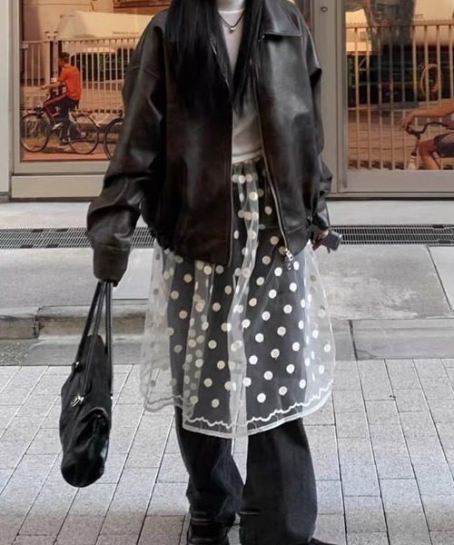 DIAVEL（ディアベル）の「裾レース　ドット柄チュールスカート（スカート・レディース・ブラック/ホワイト・M）」の8枚目の写真