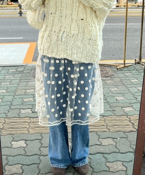 DIAVEL（ディアベル）の「裾レース　ドット柄チュールスカート（スカート・レディース・ブラック/ホワイト・M）」の11枚目の写真