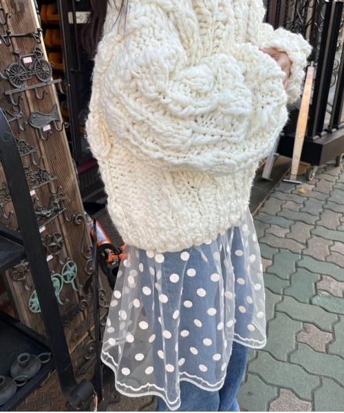 DIAVEL（ディアベル）の「裾レース　ドット柄チュールスカート（スカート・レディース・ブラック/ホワイト・M）」の9枚目の写真