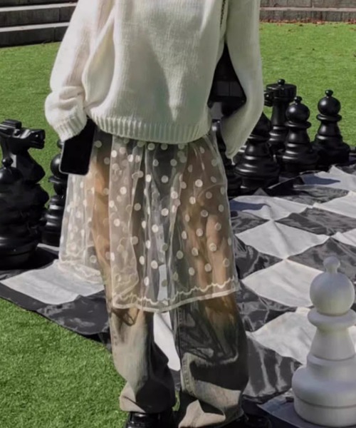 DIAVEL（ディアベル）の「裾レース　ドット柄チュールスカート（スカート・レディース・ブラック/ホワイト・M）」の14枚目の写真