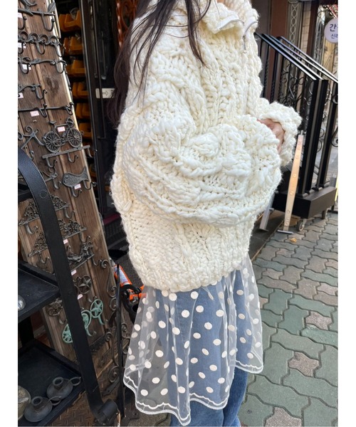 DIAVEL（ディアベル）の「裾レース　ドット柄チュールスカート（スカート・レディース・ブラック/ホワイト・M）」の15枚目の写真