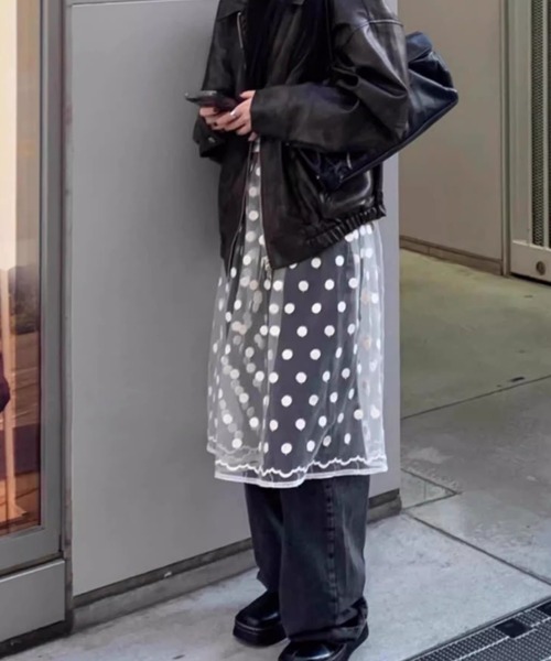 DIAVEL（ディアベル）の「裾レース　ドット柄チュールスカート（スカート・レディース・ブラック/ホワイト・M）」の16枚目の写真