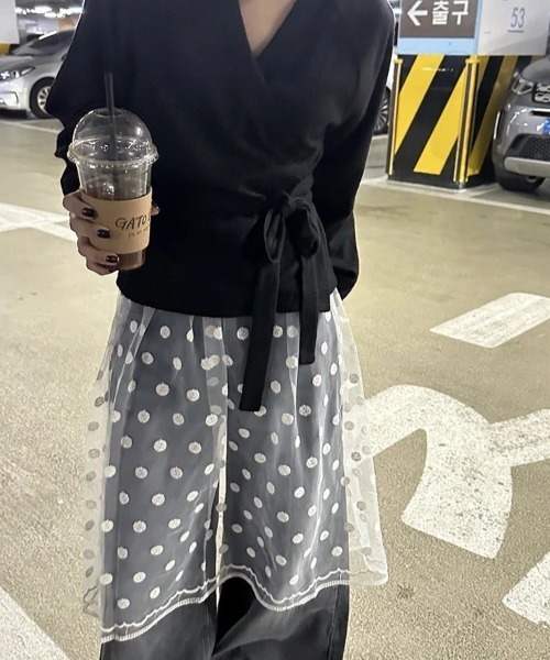 DIAVEL（ディアベル）の「裾レース　ドット柄チュールスカート（スカート・レディース・ブラック/ホワイト・M）」の17枚目の写真