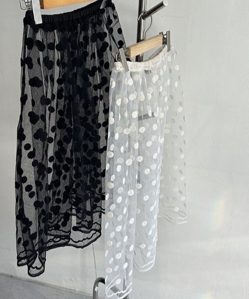 DIAVEL（ディアベル）の「裾レース　ドット柄チュールスカート（スカート・レディース・ブラック/ホワイト・M）」の19枚目の写真