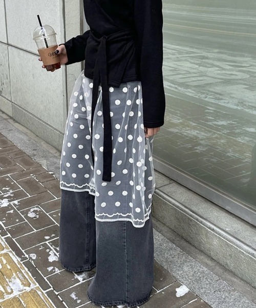 DIAVEL（ディアベル）の「裾レース　ドット柄チュールスカート（スカート・レディース・ブラック/ホワイト・M）」の21枚目の写真