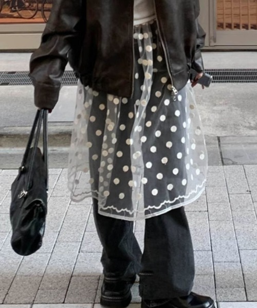 DIAVEL（ディアベル）の「裾レース　ドット柄チュールスカート（スカート・レディース・ブラック/ホワイト・M）」の22枚目の写真