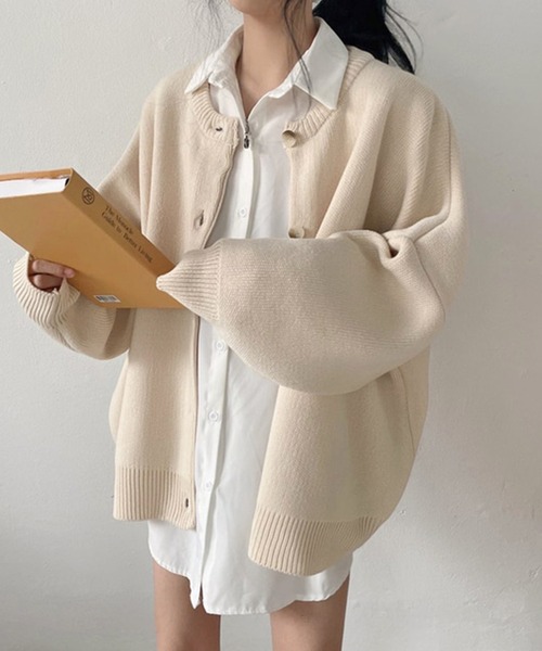 aimoha（アイモハ）の「ゆっとりシルエットカーディガン（カーディガン/ボレロ・レディース・ブラック/グリーン/ベージュ・FREE）」の4枚目の写真