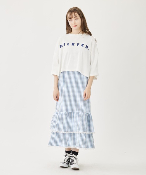 MILKFED.（ミルクフェド）の「MILKFED. WIDE S/S TOP（Tシャツ/カットソー・レディース・ベージュ/ネイビー/ブラック/ホワイト・ONE SIZE）」の7枚目の写真