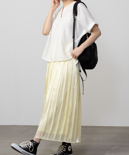 HusHusH（ハッシュアッシュ）の「HusHusH ハッシュアッシュ リネン混スキッパーシャツ（シャツ/ブラウス・レディース・ホワイト/ライトイエロー/ネイビー・L/M/S）」の4枚目の写真