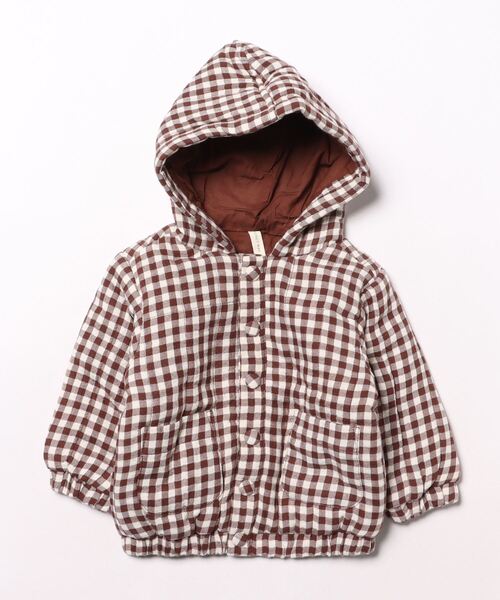 【セール】'Quincy Mae'HOODED WOVEN JACKET || PLUM GINGHAM（その他ベビー用品）｜Quincy Mae（クインシーメイ）