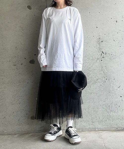 セール】リボンワンポイントロングTシャツ（Tシャツ/カットソー