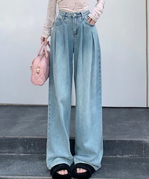 YUGA_YGMC ハイウエスト タックワイドレングスデニムパンツ