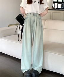 YUGA_YGMC ハイウエスト タックワイドレングスデニムパンツ