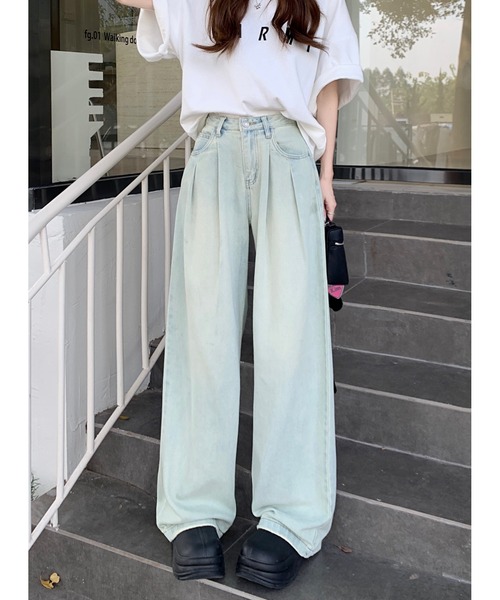 FREE STYLISTS(フリー スタイリスト)の「YUGA_YGMC ハイウエスト タックワイドレングスデニムパンツ(デニムパンツ・レディース・ブルー/ライトブルー/ホワイト・L/XL/S/M)」の12枚目の写真