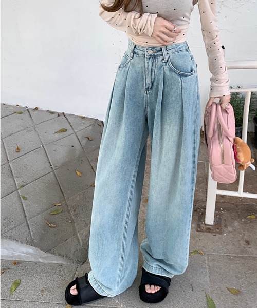 FREE STYLISTS(フリー スタイリスト)の「YUGA_YGMC ハイウエスト タックワイドレングスデニムパンツ(デニムパンツ・レディース・ブルー/ライトブルー/ホワイト・L/XL/S/M)」の21枚目の写真