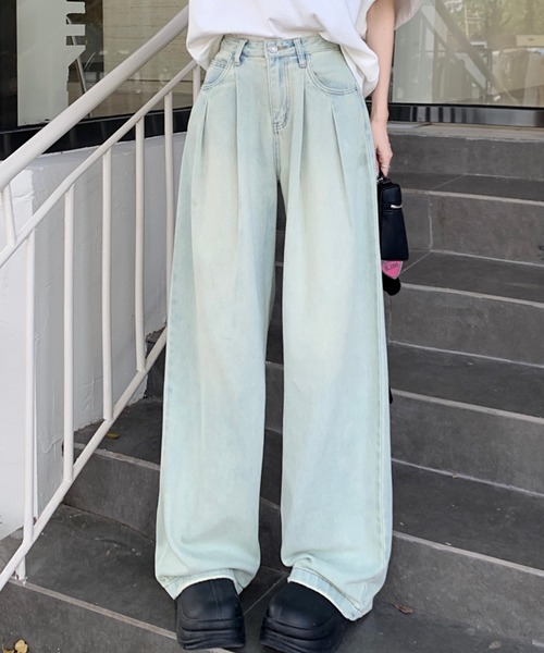 FREE STYLISTS(フリー スタイリスト)の「YUGA_YGMC ハイウエスト タックワイドレングスデニムパンツ(デニムパンツ・レディース・ブルー/ライトブルー/ホワイト・L/XL/S/M)」の13枚目の写真